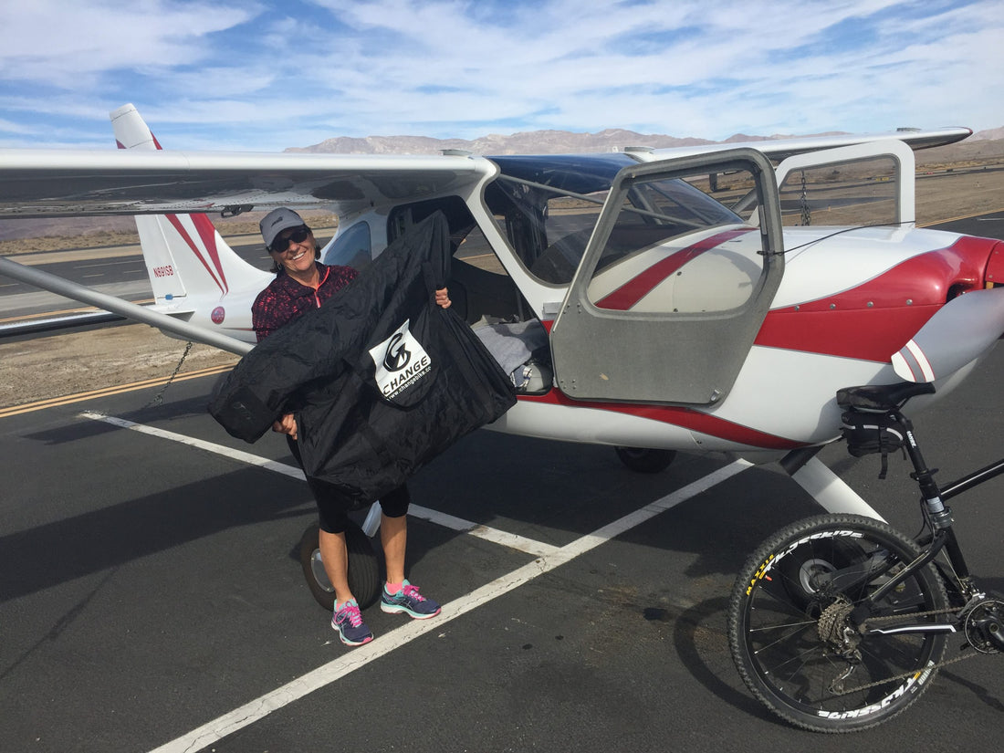 folding CHANGE bikes on private plane